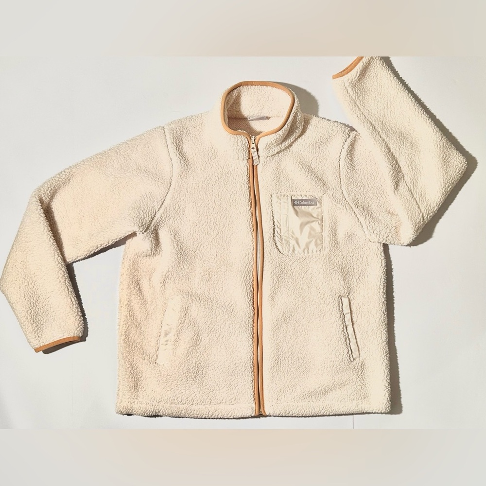 Columbia Cream Sherpa Jacket with Tan Trim